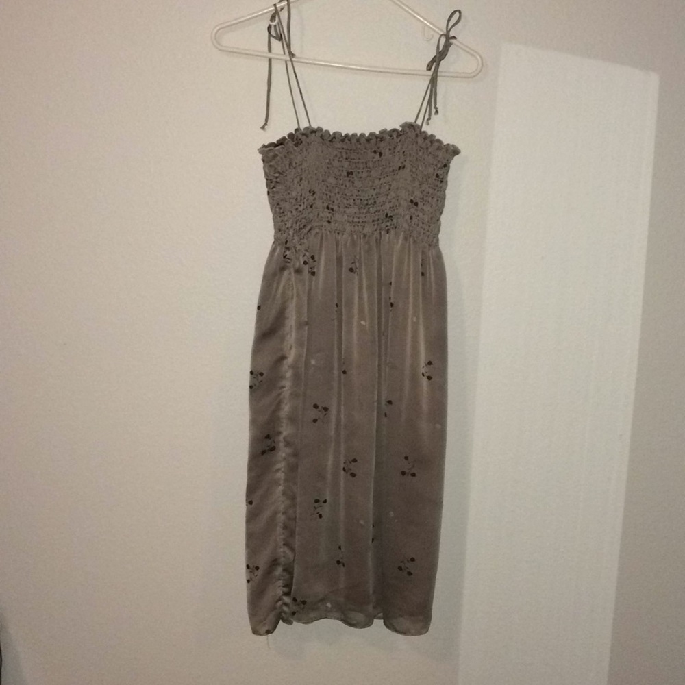 Gray flowy mini dress with flower detail